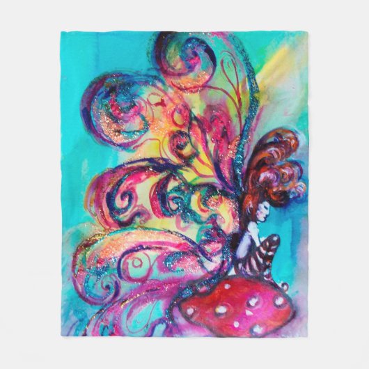 KLEINE ELF VAN MUSHROOMS Pink Blue Fantasy Fleece Deken (Voorkant)