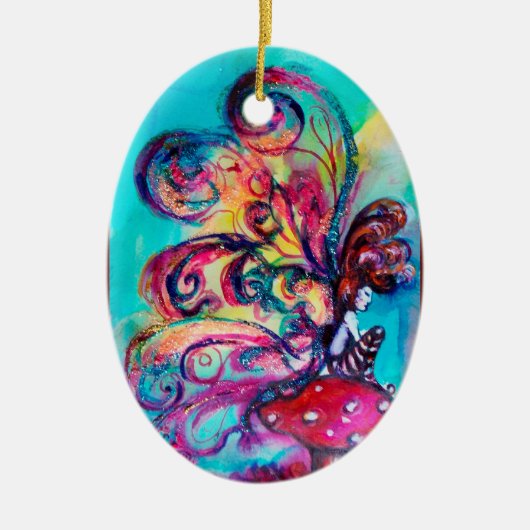 KLEINE ELF VAN MUSHROOMS VIBRANT RED RUBY KERAMISCH ORNAMENT (Voorkant)