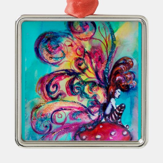 KLEINE ELF VAN MUSHROOMS VIBRANT RUBY METALEN ORNAMENT (Voorkant)