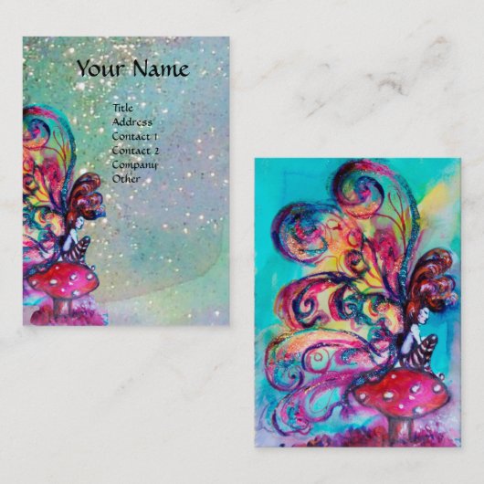 Kleine Elf van Paddenstoelen, Blauwgroen Visitekaartje (Voorkant / Achterkant)