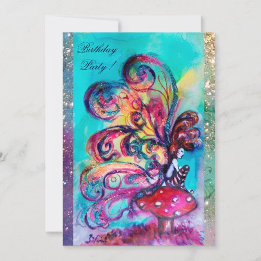 KLEINE ELF VAN PADDENSTOELEN, roze geel blauw glin Aankondiging (Voorkant)