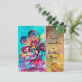 KLEINE ELF VAN PADDENSTOELEN, roze geel blauw glin Kaart (Staand voorkant)