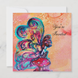 KLEINE ELF VAN PADDENSTOELEN, roze geel glinsteren Kaart