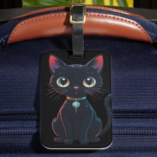 Kleine enge zwarte kat bagagelabel (Voorkant Insitu 2)