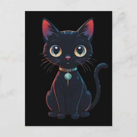 Kleine enge zwarte kat briefkaart (Voorkant)