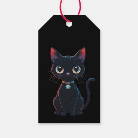 Kleine enge zwarte kat cadeaulabel (Voorkant)