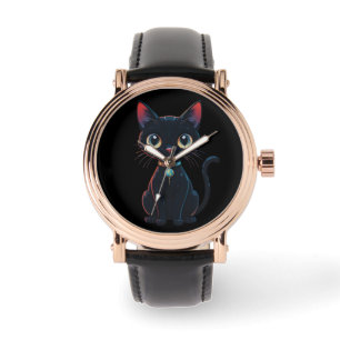 Kleine enge zwarte kat horloge