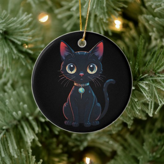 Kleine enge zwarte kat keramisch ornament (Boom)