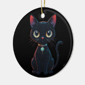 Kleine enge zwarte kat keramisch ornament (Links)