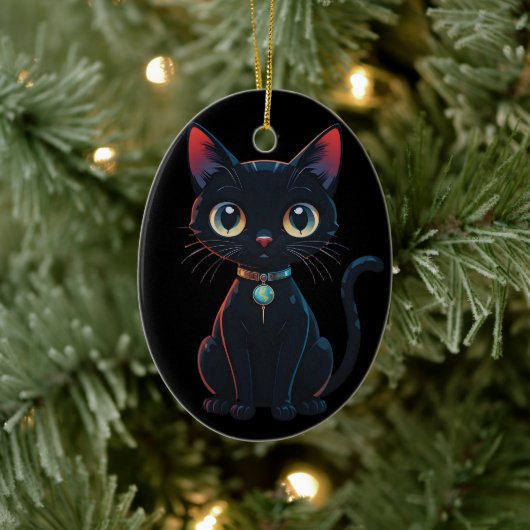 Kleine enge zwarte kat keramisch ornament (Boom)