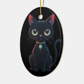 Kleine enge zwarte kat keramisch ornament (Links)