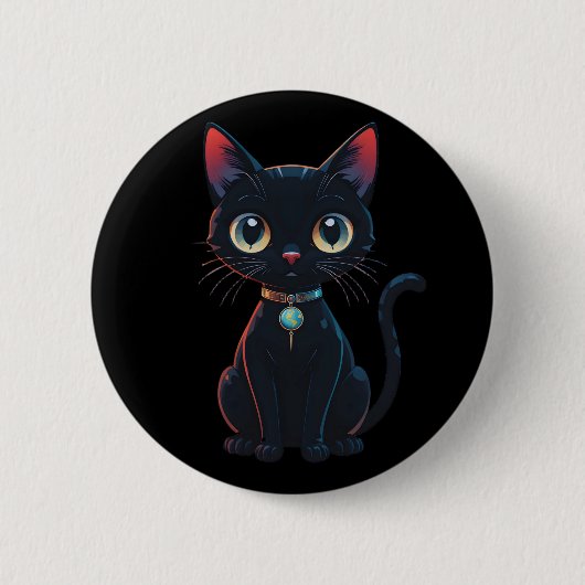 Kleine enge zwarte kat ronde button 5,7 cm (Voorkant)