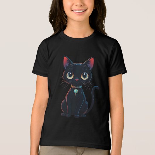 Kleine enge zwarte kat Tri-Blend shirt (Voorkant)