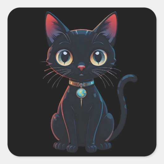 Kleine enge zwarte kat vierkante sticker (Voorkant)