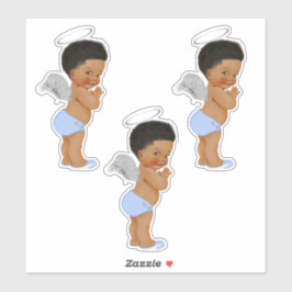 Kleine engel baby jongen lichtblauwe zilveren vleu sticker