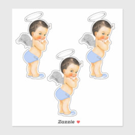 Kleine engel baby jongen lichtblauwe zilveren vleu sticker