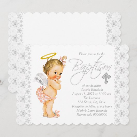 Kleine engel baby meisje doop kaart (Voorkant / Achterkant)