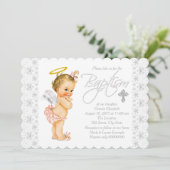 Kleine engel baby meisje doop kaart (Staand voorkant)