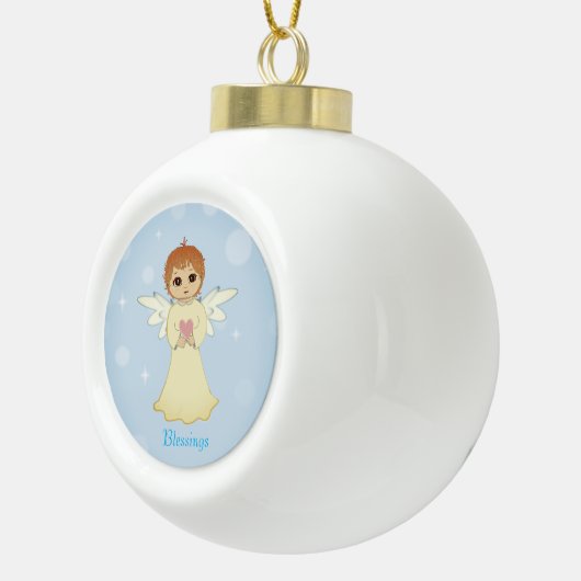 Kleine engel en kalligrafie met lichtblauw keramische bal ornament (Rechts)