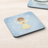 Kleine engel en kalligrafie op lichtblauw bier onderzetter (Linkerzijde)