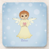 Kleine engel en kalligrafie op lichtblauw bier onderzetter (Voorkant)
