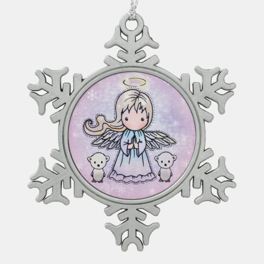 Kleine engel en polaire Beren Tin Sneeuwvlok Ornament (Voorkant)