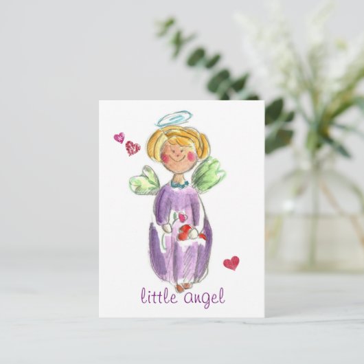 Kleine engel harten en liefde briefkaart (Staand voorkant)