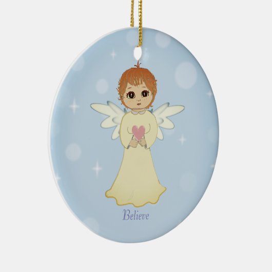 Kleine engel in lichtblauw keramisch ornament (Rechts)