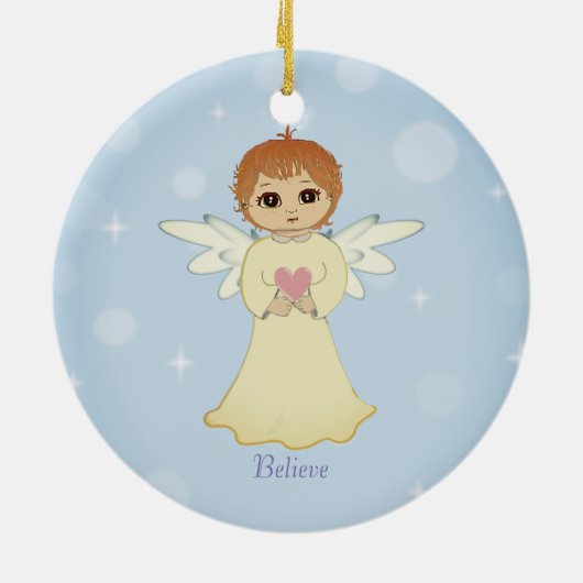 Kleine engel in lichtblauw keramisch ornament (Achterkant)