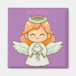 Kleine engel meisje en vogel magneet