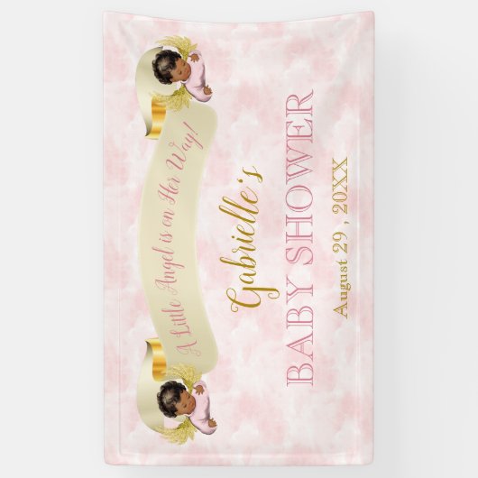 Kleine Engel Roze Goud Afrikaans Amerikaans Meisje Spandoek (Verticaal)