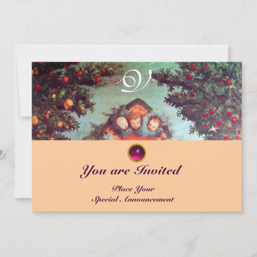 KLEINE ENGELEN MONOGRAM helder antiek blauw roze Kaart (Voorkant)