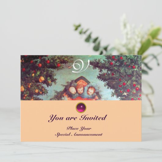 KLEINE ENGELEN MONOGRAM helder antiek blauw roze Kaart (Staand voorkant)