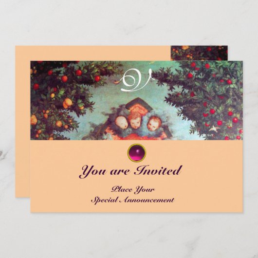 KLEINE ENGELEN MONOGRAM helder antiek blauw roze Kaart (Voorkant / Achterkant)