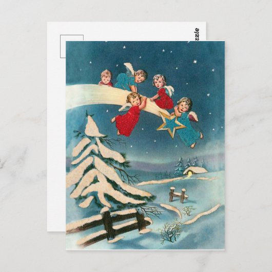 Kleine engelen voor het schieten op ster, kerstcad briefkaart (Voorkant / Achterkant)