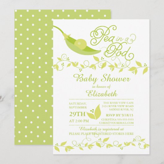 Kleine erwt in een pod Baby shower uitnodiging (Voorkant / Achterkant)