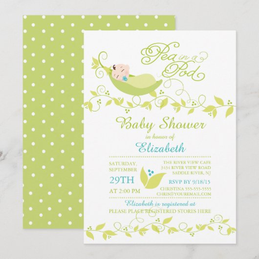 Kleine erwt in een pod boys Baby shower uitnodigin Kaart (Voorkant / Achterkant)