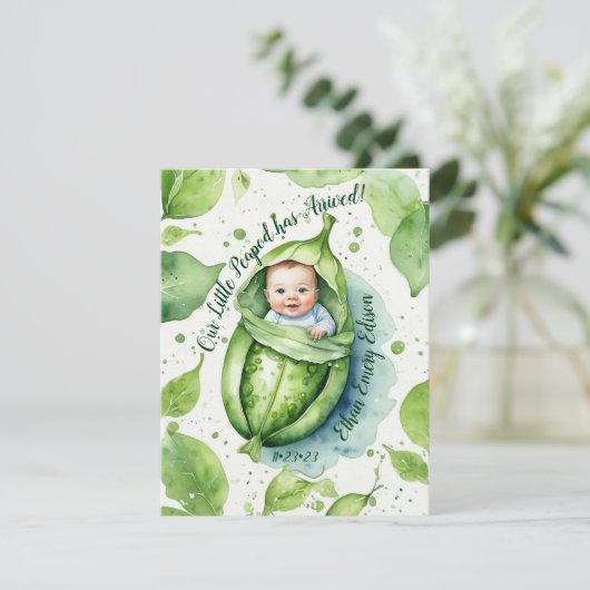 Kleine Erwt in een Pod - geboorte aankondiging (Staand voorkant)