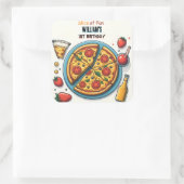 kleine eten jongen meisje tiener pizza eerste 1e v vierkante sticker (Tas)