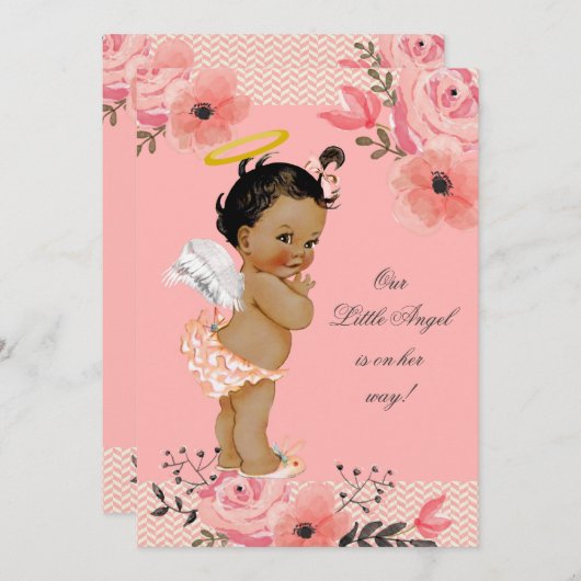 Kleine Etnische Engel Waterverf Bloemen Baby showe Kaart (Voorkant / Achterkant)