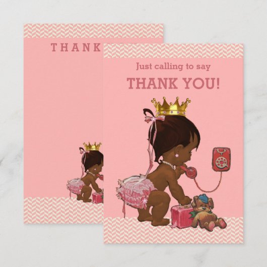 Kleine etnische prinses op telefoon dank u Chevron Bedankkaart (Voorkant / Achterkant)