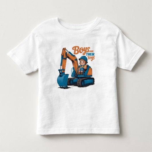 Kleine Explorer Riding Blue Construction Beast Kinder Shirts (Voorkant)