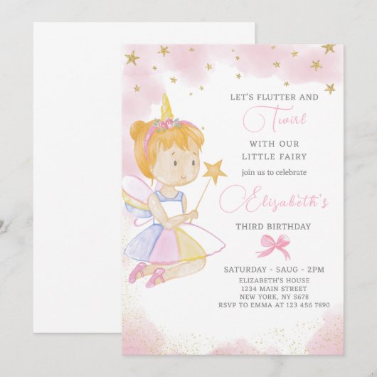 Kleine Fairy Verjaardag uitnodiging (Voorkant / Achterkant)