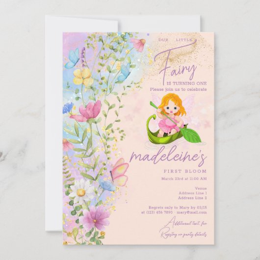 Kleine Fairy Wildbloemen Magisch Meisje 1e Verjaar Kaart (Voorkant)