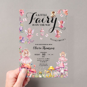 Kleine fee baby shower blozende rozen bloemachtig acryl uitnodigingen