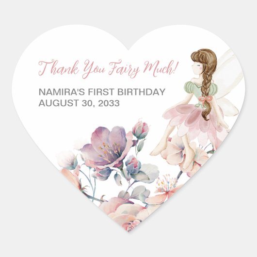 Kleine fee betoverrukte tuin verjaardag gunst hart sticker (Voorkant)