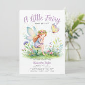 Kleine fee betoverrukte vlinder baby meisje douche kaart (Staand voorkant)