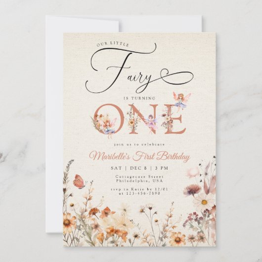 Kleine fee bloementuin eerste verjaardag kaart (Voorkant)