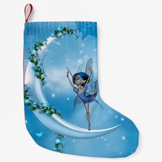 Kleine fee danst op de maan kerstsok (Voorkant)