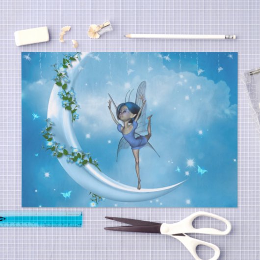 Kleine fee danst op de maan tissuepapier (Craft)